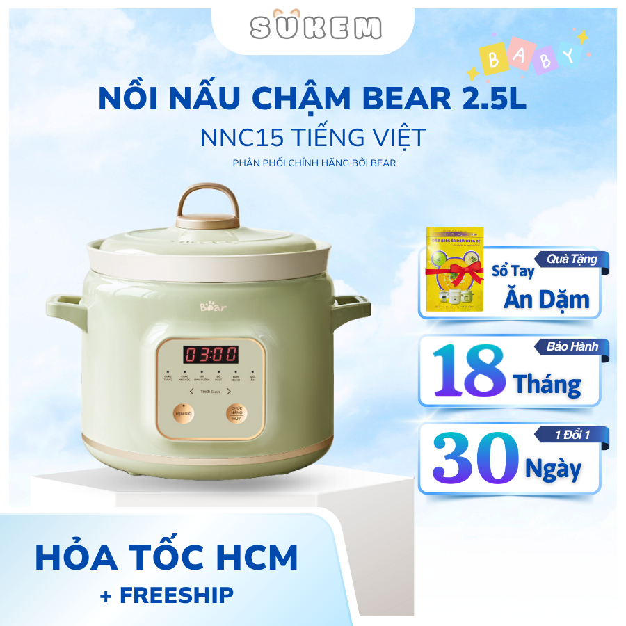 Nồi Nấu Chậm Đa Năng, Nấu Cháo Chậm, Nấu Hầm, Giữ Trọn Chất Dinh Dưỡng 2L Bear SB-NNC20