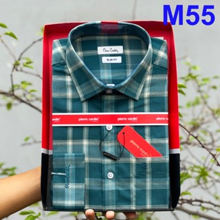 Áo Sơ Mi Nam Pierre Cardin, Sơ Mi Kẻ Xanh Nhỏ Dài Tay, Sơ Mi Nam Mẫu Hàn Quốc M55