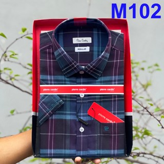 Áo Sơ Mi Nam, Sơ Mi Kẻ Caro Xanh Tím Ngắn Tay, Sơ Mi Nam Mẫu Thị Trường Hàn Quốc M102