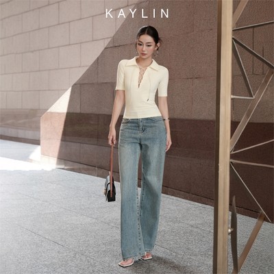 Quần Jean KAYLIN Basic form suông đính hạt chất vải denim dầy dặn phong cách - N2368