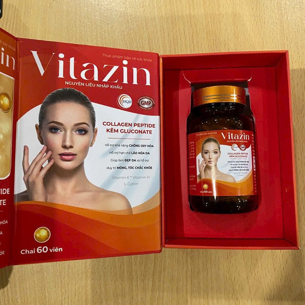 Thực phẩm hỗ trợ sức khỏe Vitazin collagen peptide, kẽm giúp làm đẹp da hỗ trợ khả năng chống oxy hó