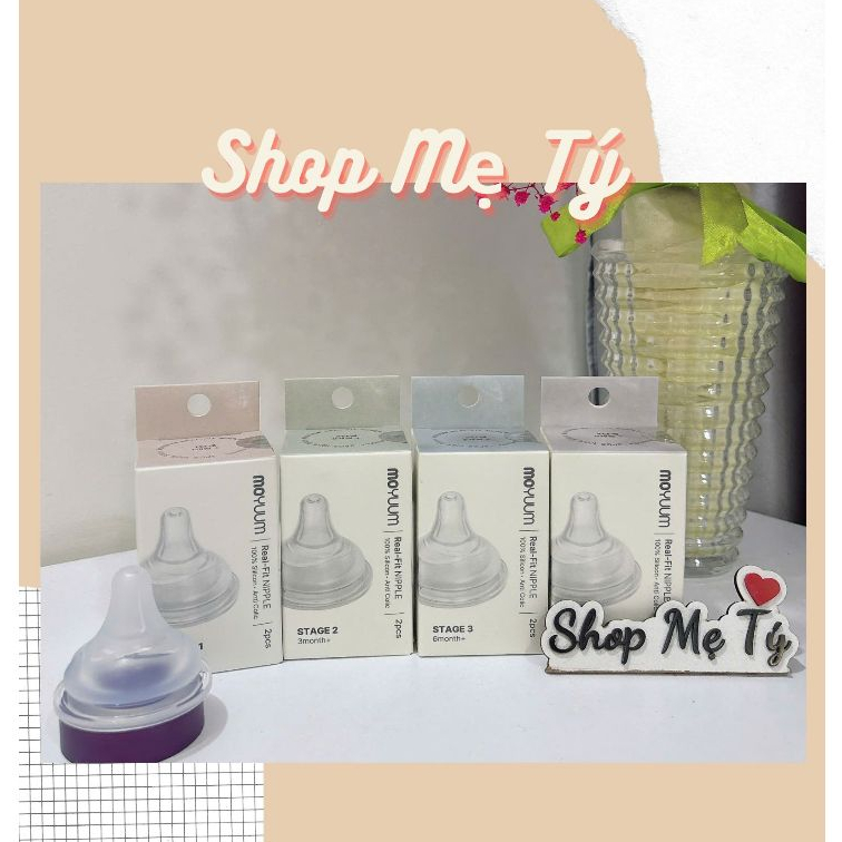 Núm ti Moyuum thay thế bình sữa chính hãng đủ size thế hệ 3 , 2 (1 núm không hộp, set 2 núm có hộp)