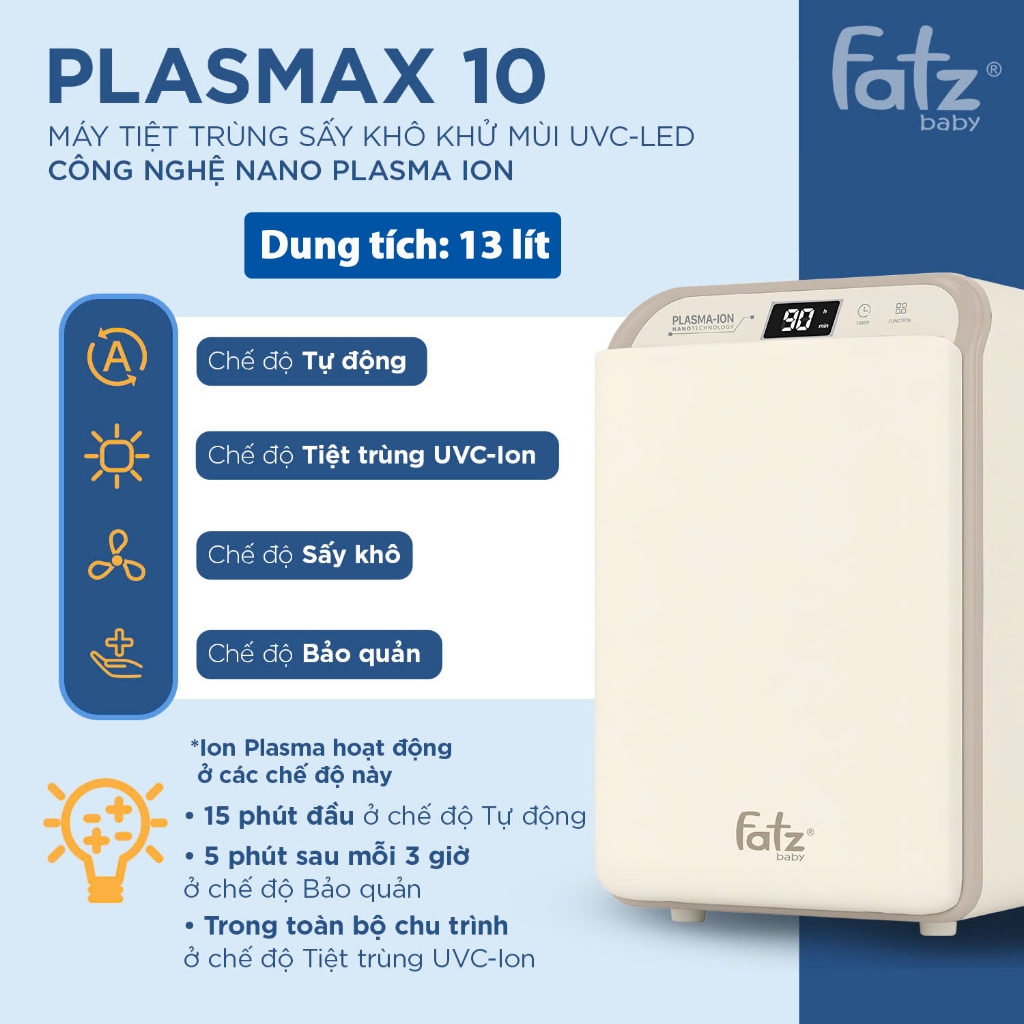 Máy tiệt trùng sấy khô khử mùi UVC-LED công nghệ Nano Plasma Ion PLASMAX 10 - Fatz Baby King 2, Moaz