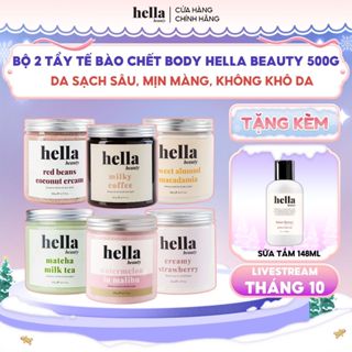 Bộ 2 tẩy tế bào chết body Hella Beauty giúp làm sạch sâu hỗ trợ dưỡng sáng da đều màu