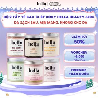 Bộ 2 tẩy tế bào chết body Hella Beauty 500g giúp làm sạch sâu hỗ trợ dưỡng sáng da