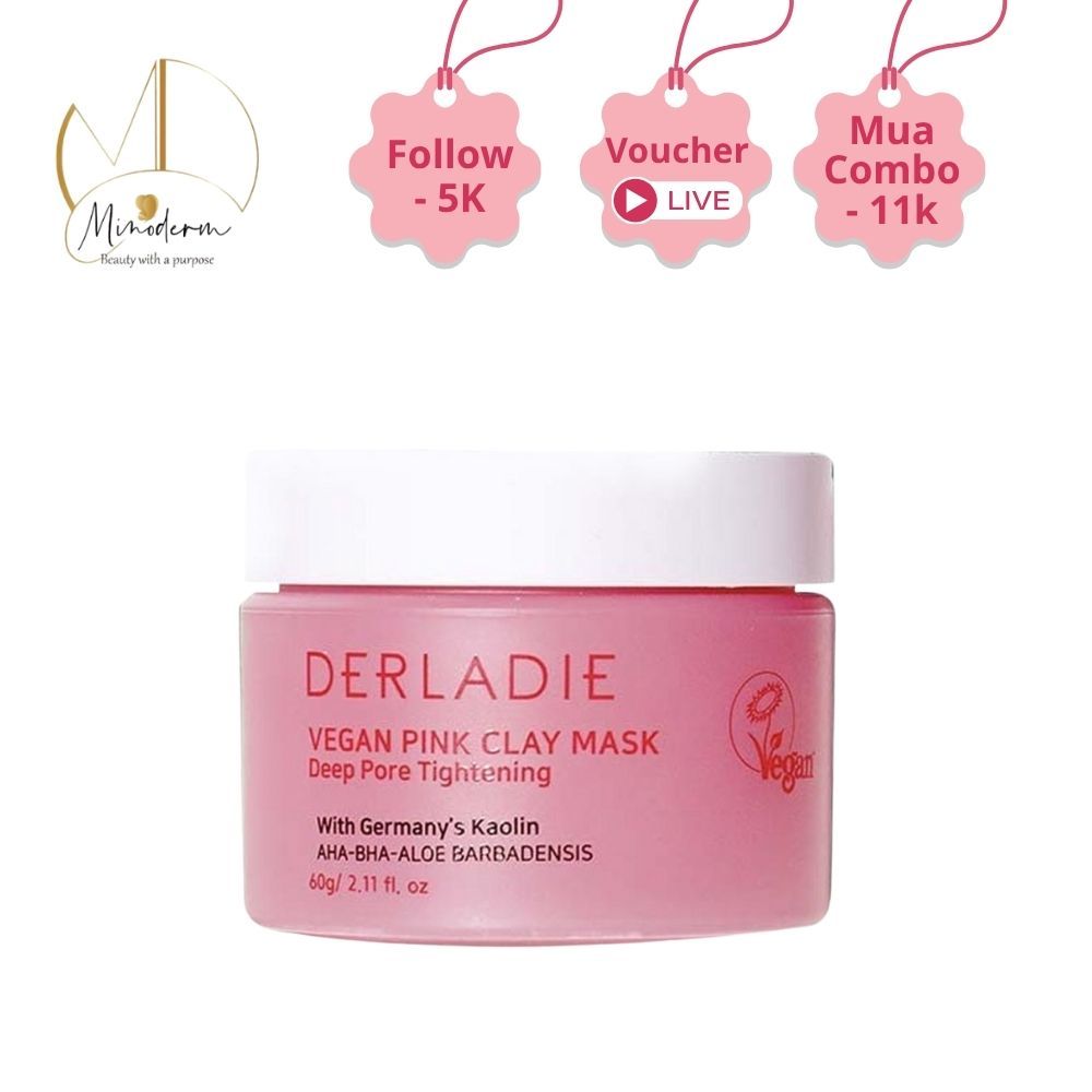 Mặt Nạ Đất Sét Derladie Vegan Pink Clay Mask Deep Pore Tightening Hút Dầu Kiểm Soát Nhờn 12H 60g