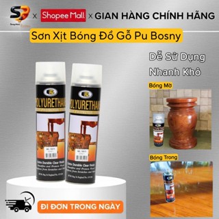  Sơn Xịt Phủ Bóng Đồ Gỗ Pu Polyurethane Bosny 600ml - Hàng Nhập Khẩu Thái Lan 