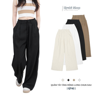  Quần ống suông cullotes công sở rộng bigsize  lưng chun sau  cạp cao vải chéo Hàn cao cấp - Quần tây âu đen đi học QT42 