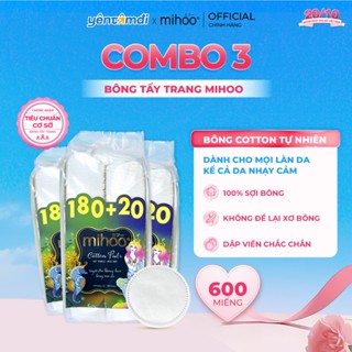 Combo 3 Bông Tẩy Trang Mihoo 200 Miếng Tròn Cotton Tự Nhiên Mềm Mịn Dành Cho Mọi Loại Da