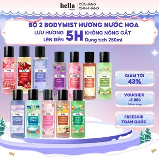 Bộ 2 xịt thơm body mist hương nước hoa Hella Beauty 250ml lưu hương lâu, an toàn cho da nhạy cảm