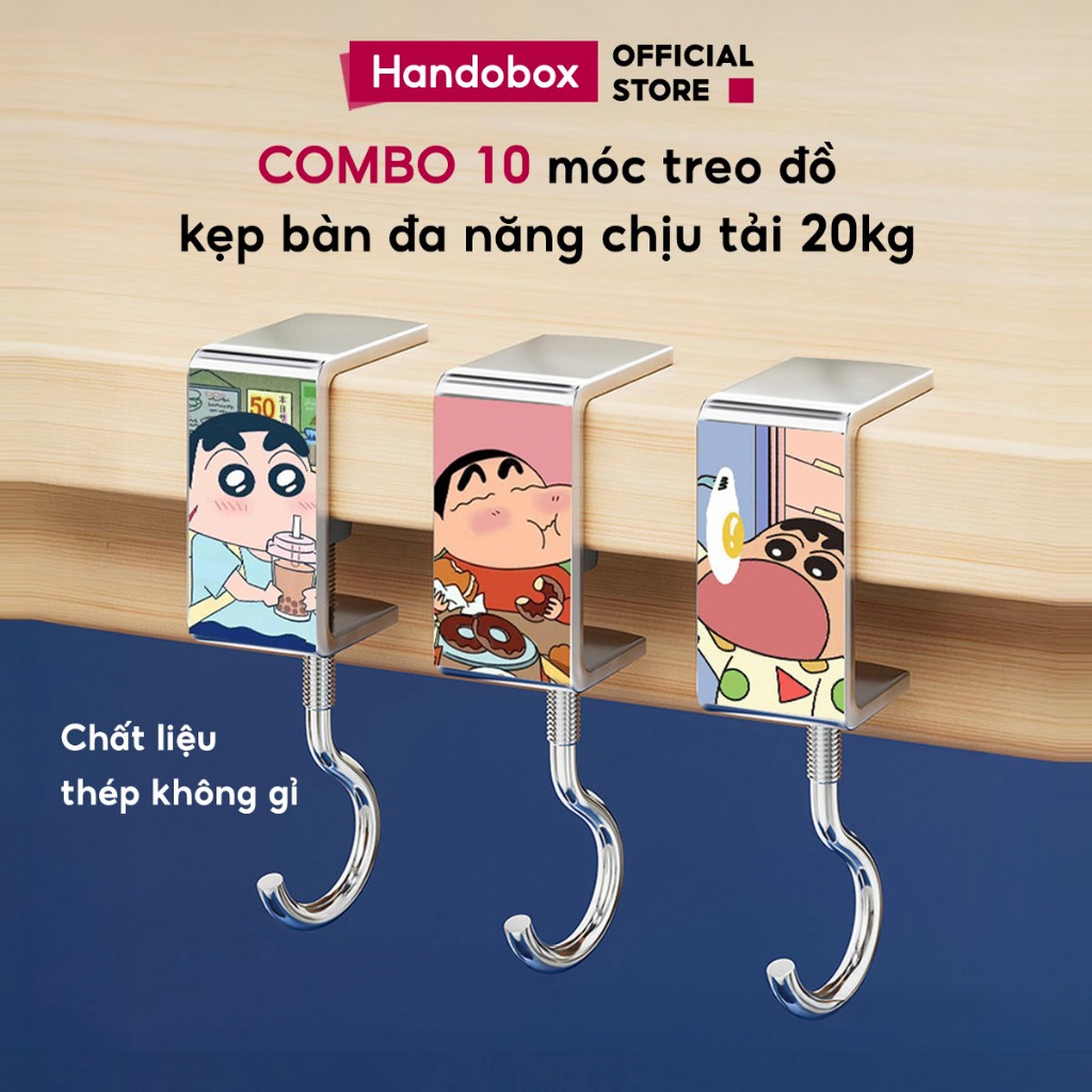 COMBO Móc Treo Đồ Kẹp Bàn Đa Năng Chịu Lực 20kg Handobox Móc Thép Không Gỉ Treo Balo Túi Xách