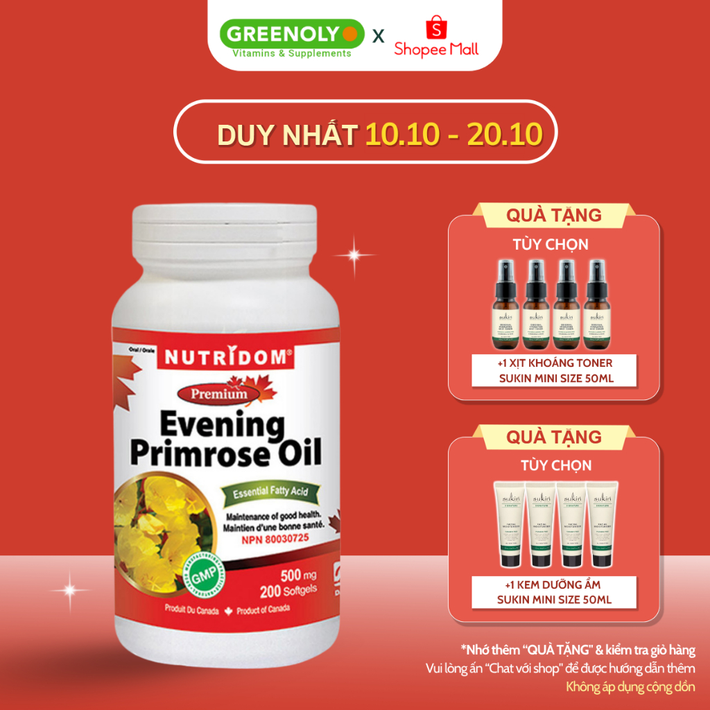 Tinh dầu hoa anh thảo David Health hỗ trợ cân bằng nội tiết tố làm đẹp da tóc, móng Evening Primrose Oil 200 viên