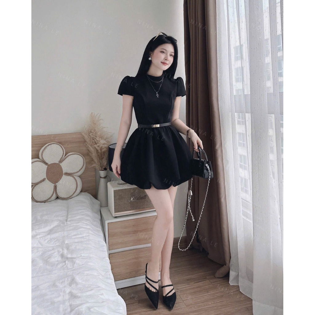 [ V1.1077] Váy Nhung Dáng Bí Cổ Tàu Kèm Đai + Quần Đùi Rời | BigBuy360 - bigbuy360.vn