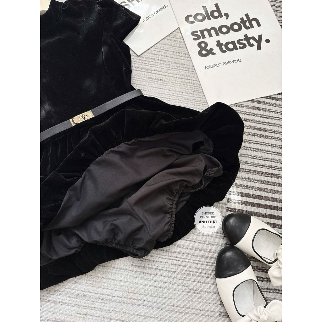 [ V1.1077] Váy Nhung Dáng Bí Cổ Tàu Kèm Đai + Quần Đùi Rời | BigBuy360 - bigbuy360.vn