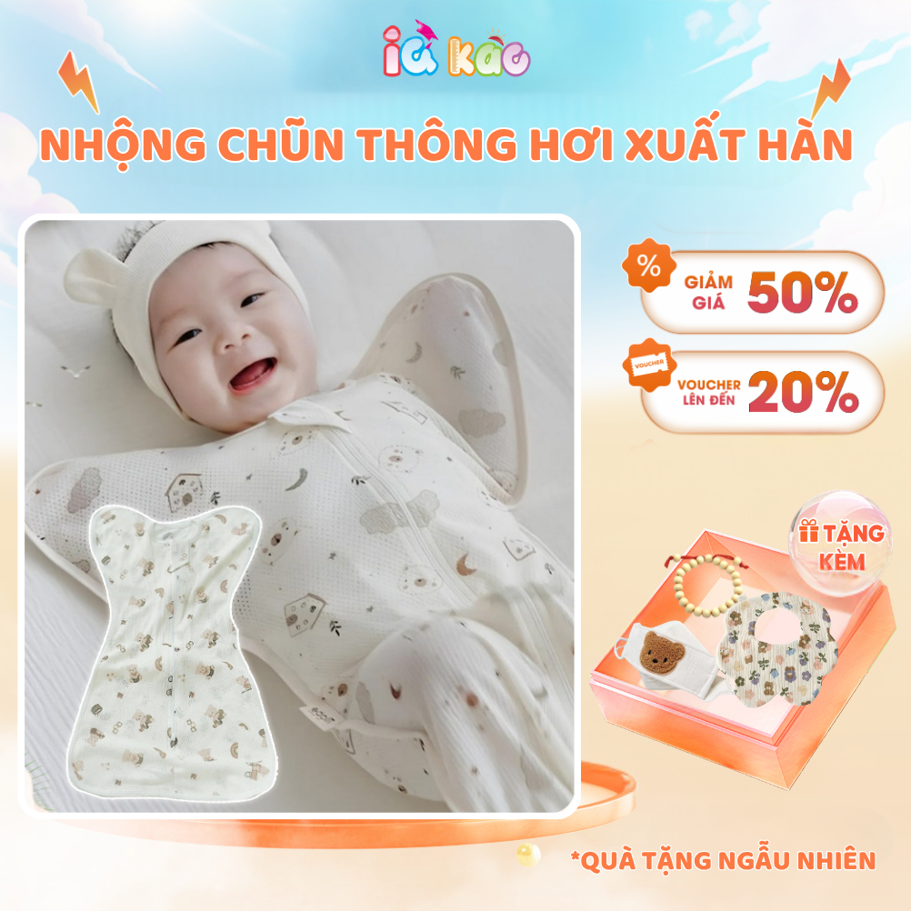 Nhộng Chũn Thông Hơi Xuất Hàn Cho Bé IQKAO – Co Giãn 2 Chiều Mềm Mại Thoáng Khí – Ngủ Ngon Không Giật Mình