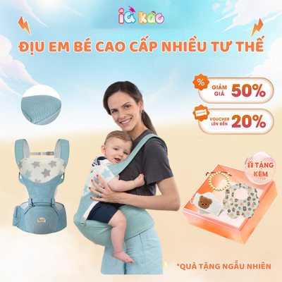 Địu Em Bé Sơ Sinh EmmaKids Cao Cấp Đa Năng Nhiều Tư Thế, Chống Gù, Vải Lưới Thoáng Khí An Toàn, Địu Trợ Lực IQKAO