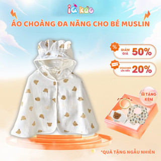 Áo Choàng Chống Nắng Xô Muslin IQKAO Cho Bé 0-3 Tuổi Kèm Kính Chống Bụi, Thoáng Mát, Đa Năng 4 Mùa (3-14kg)