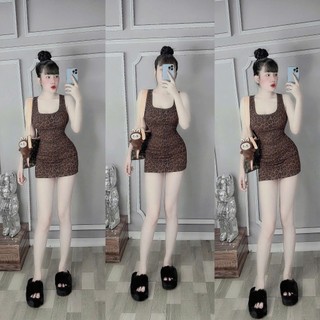 Đầm Body Nữ 2 Dây Bản To Dáng Ngắn MAYTY D193, Thiết Kế Họa Tiết Da Beo Ôm Body Sexy Quyến Rũ