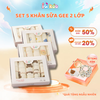 Hộp 5 Khăn Sữa Muslin GEE 2 Lớp Cao Cấp - Siêu Thấm Hút, Kháng Khuẩn, Bền Đẹp, Phù Hợp Cho Bé Sơ Sinh S5G1 IQKAO
