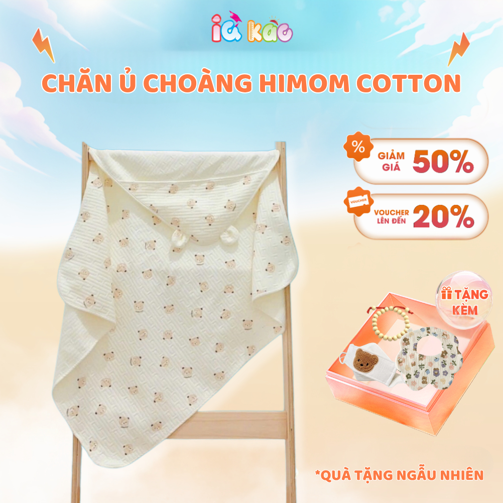 Chăn Ủ Choàng Cho Bé Himom, Chăn Quấn Cotton Xốp Nhẹ, Mềm Mại An Toàn, Họa Tiết Dễ Thương UC08 IQKAO