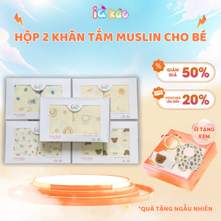  HỘP 2 KHĂN TẮM MUSLIN GEE   KILUTA CHÍNH HÃNG CAO CẤP MỀM MẠI THẤM HÚT TỐT AN TOÀN CHO BÉ SƠ SINH & TRẺ NHỎ IQKAO 