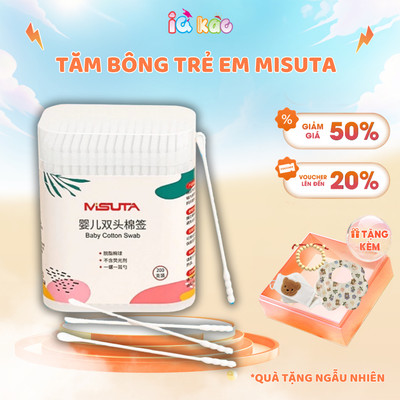 Combo 5 Hộp Tăm Bông Sơ Sinh IQKAO, Bông Tự Nhiên 2 Đầu, An Toàn Lành Tính, Vệ Sinh Tiện Lợi Cho Bé