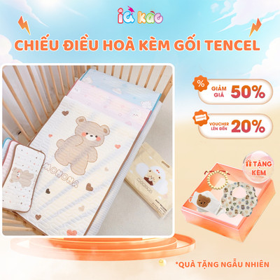Bộ Chiếu Điều Hòa Kèm Gối Tencel MONONA Cao Cấp, Thoáng Mát, Êm Ái An Toàn Cho Da Bé 60x120cm IQKao