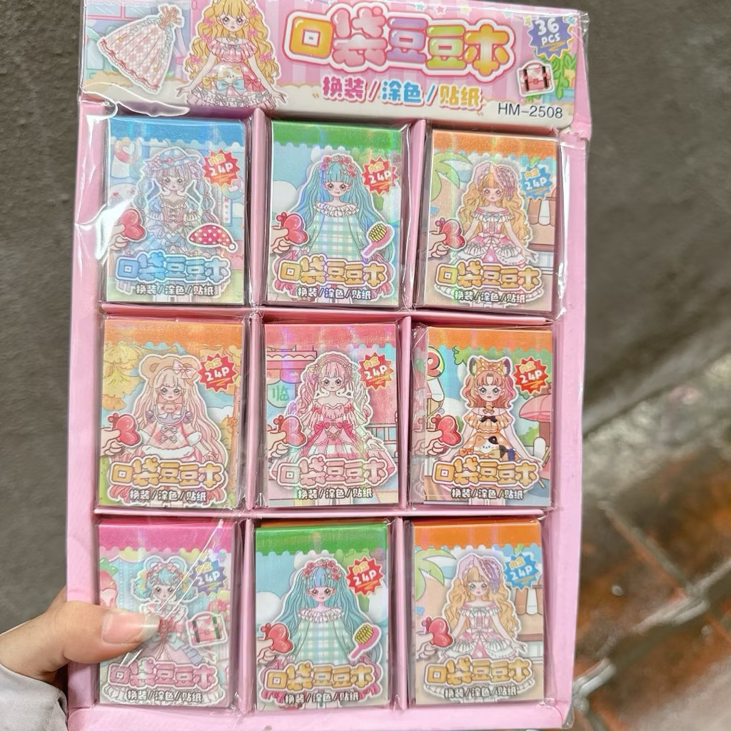 khay 36 quyển sổ dán mini hình thời trang công chúa