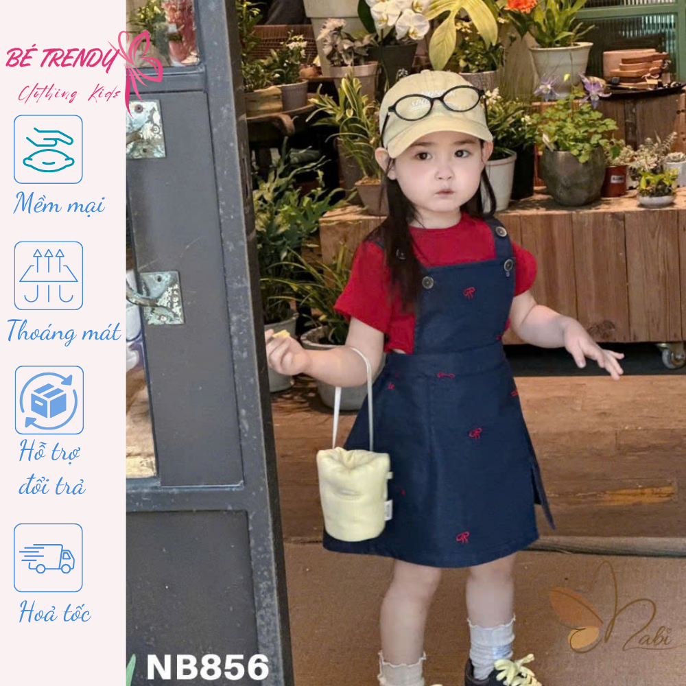 [BeTrendy] Set Váy Yếm Jeans Kèm Áo Thun Cotton Mềm Mại NB856 Size 3Y-12Y (10-42kg)