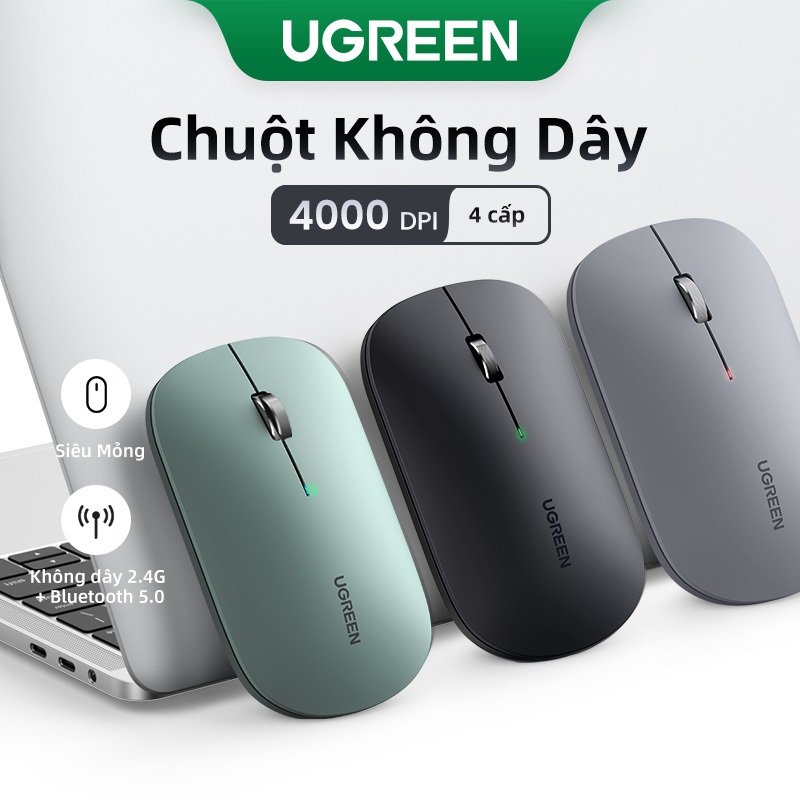 【BT5.0+2.4G UGREEN Chuột Không Dây Im Lặng Bluetooth 2.4G Không Dây 5.0 Ghz Model Kép|Theo Dõi Quang Học 4000 DPI