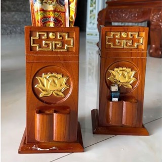 Ống đựng nhang gỗ tự nhiên có chỗ để hộp quẹt tiện lợi - sang trọng cho gian thờ nhà bạn