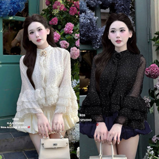  Set Bộ Đồ Nữ Chấm Bi  Tơ Gãy Tay Tầng Xoè Loe To + Váy Bí Nhún Bồng Bềnh 