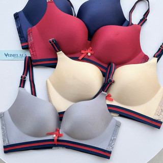  Áo lót không gọng nâng ngực cup V kẻ sọc vải su mịn phối ren lưng đệm 3cm 