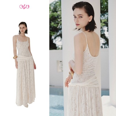 Đầm maxi OLV 2 dây dáng ôm quyến rũ Cream Lace Strappy Maxi Dress phù hợp đi biển đi chơi