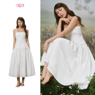 Đầm OLV dài hai dây White Square Tie Waist Midi Dress thanh lịch nữ tính phù hợp đi tiệc