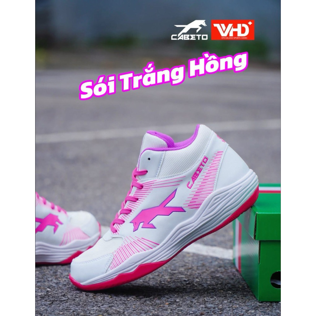 Giày bóng chuyền Sói VHD Trắng Hồng ( tặng tất,cặp dây thay đổi