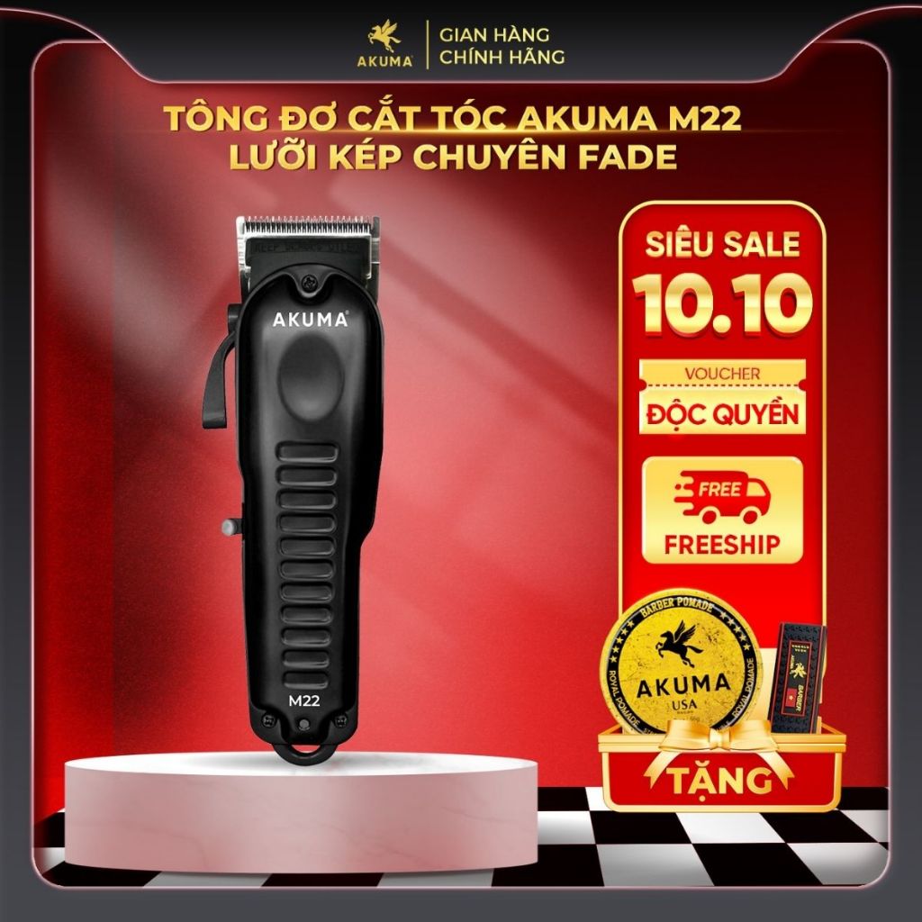 Tông Đơ Cắt Tóc AKUMA M22 Tông Lưỡi Kép Chuyên Fade, Pin Tốt, Máy Khoẻ, Bảo Hành 6 Tháng