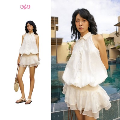 Đầm OLV sơ mi tay rời mặc được nhiều kiểu Elspeth phù hợp đi chơi đi biển mùa hè