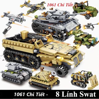   1061 CHI TIẾT-HÀNG CHUẨN  BỘ ĐỒ CHƠI LẮP GHÉP XẾP HÌNH  XE TĂNG XE BỌC THÉP XE PHÁO Đồ chơi lắp ráp oto 