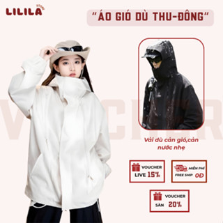 Áo khoác dù nam nữ LILILA vải tráng bạc chống nước chống gió, áo khoác gió form unisex khóa kéo trước ngực