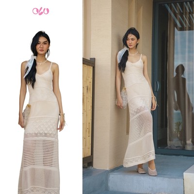 Đầm maxi OLV 2 dây chất thun len co giãn dáng ôm quyến rũ Elyse phù hợp đi biển đi chơi mùa hè