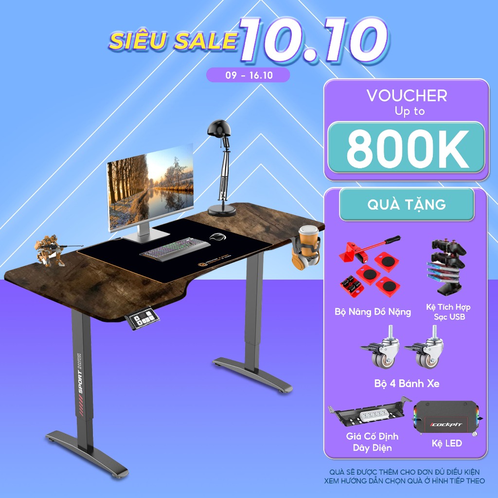 Bàn Tăng Giảm Chiều Cao iCockpit 1675- nâng hạ 80 kg, ghi nhớ vị trí, nhắc thay đổi vị trí, tốt cho sức khoẻ