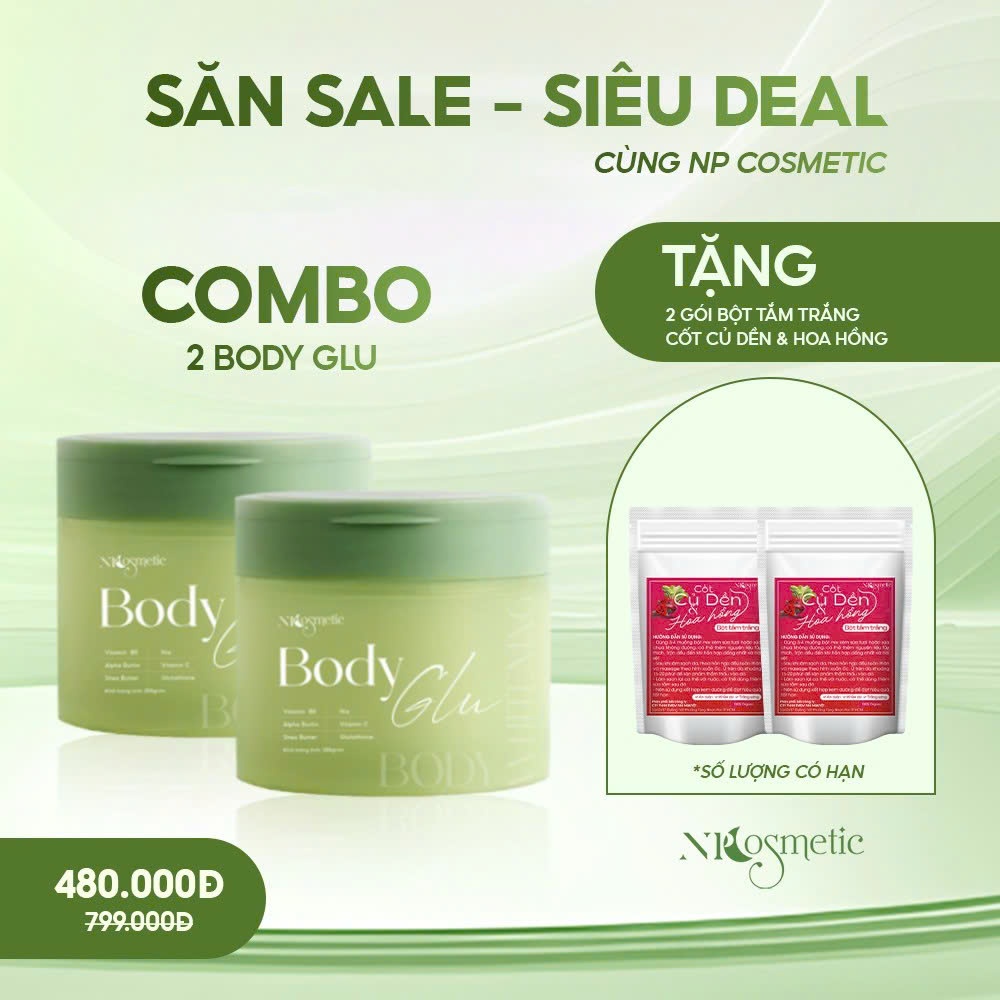 Combo 2H Kem Body Đêm Glu Thương Hiệu Npcosmetic, Dưỡng Trắng, Nâng Tone, Mờ Thâm Sạm,