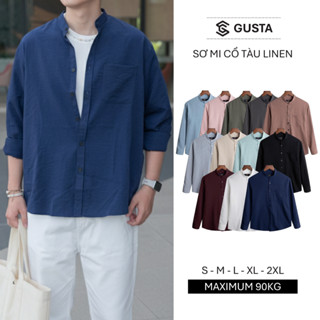 Áo Sơ Mi Nam Cổ Tàu Đũi Xước GUSTA, Sơ Mi Oversize Vải Linen Mềm Mại, Thoải Mái, Thanh Lịch  - SM121