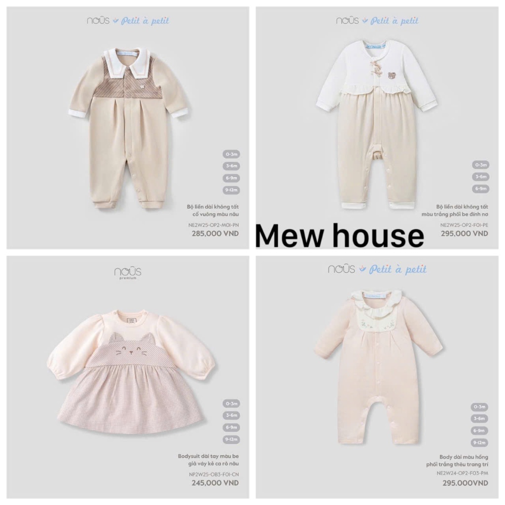 [ Nous bộ liền dài tay 0-12m ] body dài tay có tất và ko tất cho bé trai bé gái Nous chính hãng