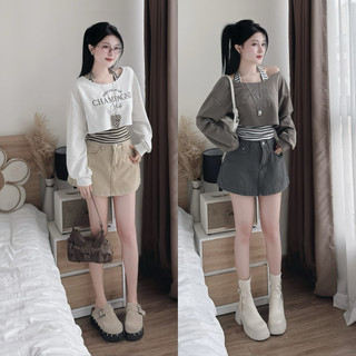  Sét áo Croptop Dài Tay Thêu Chữ Kèm áo Thun Set 2 Áo Đi Chơi Đi Tiệc Mặc Thu Đông Hot 2025 