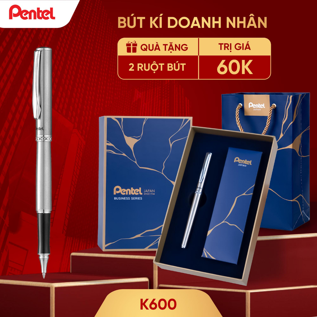 Bút Ký Cao Cấp Pentel K600PG Nét 0.7mm Có Hộp - Bút Ký Doanh Nhân Mạ Vàng