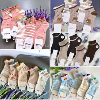(Nhiều mẫu xinh) Set 5 đôi vớ nữ, tất nữ cổ ngắn cotton, hoạ tiết hoa lá và thú xinh xịn mịn cute - Kem bé te