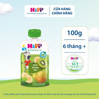 Dinh dưỡng 100% Trái cây nghiền Organic HiPPiS Kiwi, Lê, Chuối 100g, dành cho bé từ 6 tháng tuổi