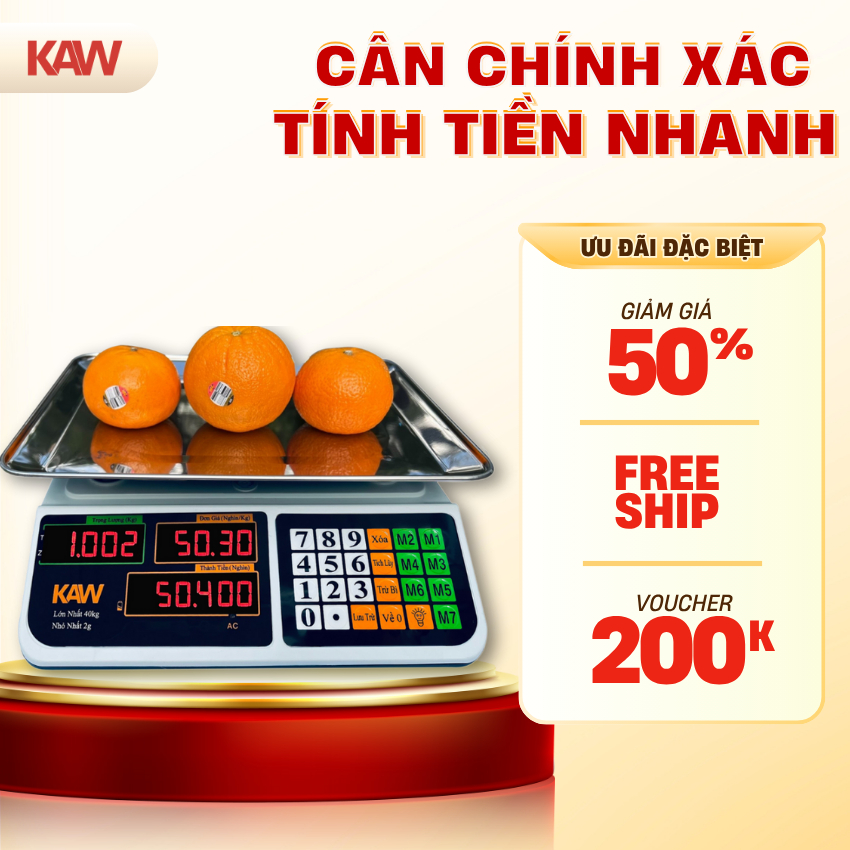 Cân tính tiền điện tử KAW 2 mặt hiển thị loại 40kg siêu chuẩn xác, chống nước, bền, Bảo hành 1 đổi 1